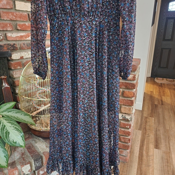 Maje Ravena Printed Midi Dress Long Sleeve V-Neck Parisian Luxe Soft Academia - Picture 4 of 6